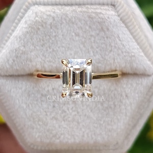 1.75 CT Emerald Cut Engagement Moissanite Ring, 14K Solid Yellow Gold Ring, Solitaire Ring, Bridal Set Ring, Stackable Ring, Proposal Ring