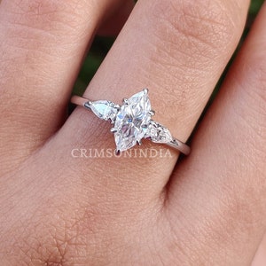 1 CT Moissanit Verlobungsring Marquise Schliff, 14K Weißgold Ring, Drei Stein Ring, Trilogie Ring, Versprechen Ring, Vorschlag Ring für sie