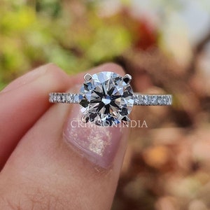 1.5 CT Round Cut Lab Grown Diamond Engagement Ring, 14K Solid White Gold Ring, Eternity Ring, Stackable Ring, Proposal Ring, Promise Ring