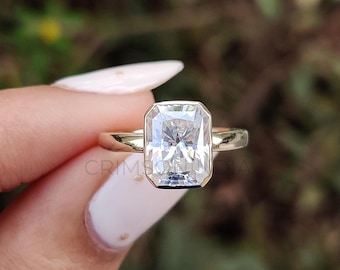 2 CT Radiant Cut Lab Grown Diamond Engagement Ring, 14K Solid Gold Ring, Bezel Setting Ring, Solitaire Ring, Stackable Ring, Gift For Her
