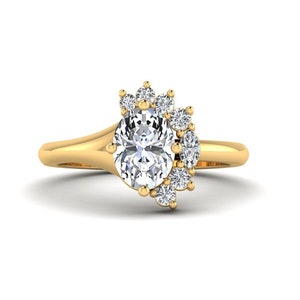 1.25 CT Oval Cut Moissanite Engagement Ring, 14K Solid Yellow Gold Ring, Half Side Halo Ring, Wedding Ring, Bridal Ring, Anniversary Gift