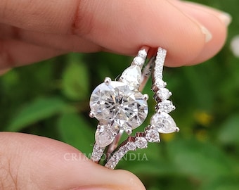 2 CT Oval Cut Mossanite Engagement Ring Set, 14K Solid Gold Ring Set, Wedding Ring Set, Bridal Ring Set, Stackable Ring Set, Gift For Her