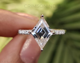 2 CT Kite Cut Lab Grown Diamond Engagement Ring 14K Solid White Gold Ring, Pave Setting Ring, IGI Certified Diamond Ring, Anniversary Gift
