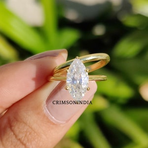 1 CT Marquise Cut Moissanite Engagement Ring Set, 14K Solid Gold Stackable Ring Set, Solitaire Ring Set, Wedding Ring Set, Anniversary Gift
