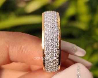 Alianza de boda de moissanita de corte redondo de 1,24 TCW, oro macizo de 14 quilates, gruesa, a juego, apilable, regalo para hombre