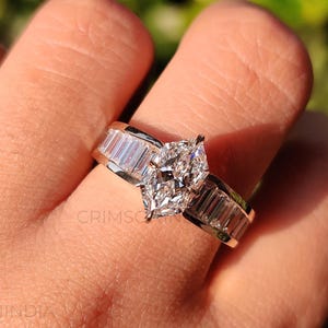 1.8 CT Dutch Marquise Cut Moissanite Engagement Ring, 14K Solid Gold Ring, Baguette Channel Ring, Camilla Replica Ring, Vintage Ring For Her