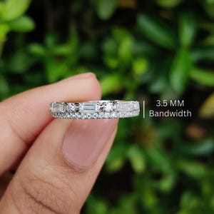 0.69 TCW Baguette Moissanite Wedding Band, 14K Solid Gold Band, Half Eternity Band, Two Row Pave Band, Stackable Band, Matching Band For Her