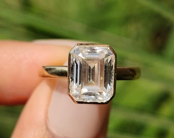 2 CT Emerald Cut Lab Grown Diamond Engagement Ring, 14K Solid Gold Ring, Bezel Setting Ring, Solitaire Ring, Statement Ring, Proposal Ring