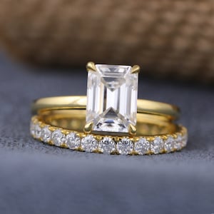 1.75 Ct Emerald Cut Moissanite Engagement Ring Set, Full Eternity Wedding Band Set, Anniversary Gifts, 14K Solid Gold Ring, Promise Ring