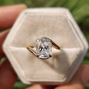 2 CT Elongated Cushion Cut Moissanite Engagement Ring, 14K Solid Gold Ring, Bypass Shank Ring, Solitaire Ring, Proposal Ring, Gift For Her