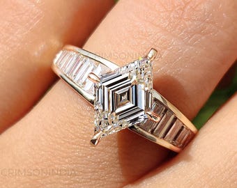 2 CT Lozenge Cut Lab Grown Diamond Engagement Ring, 14K Solid Gold Ring, Channel Setting Ring, CVD Diamond Ring, Anniversary Gift For Her