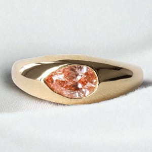 0.6 CT Pink Pear Cut Lab Grown Diamond Engagement Ring, 14K Solid Gold Ring, Bezel Setting Ring, Solitaire Ring, East West Ring Gift For Her