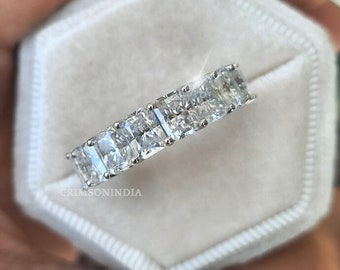 0.50 CT Radiant Cut Lab Grown Diamond Wedding Band, 14K Solid Gold Band, Half Eternity Band, Pave Setting Band, Bridal Band, Gift For Her