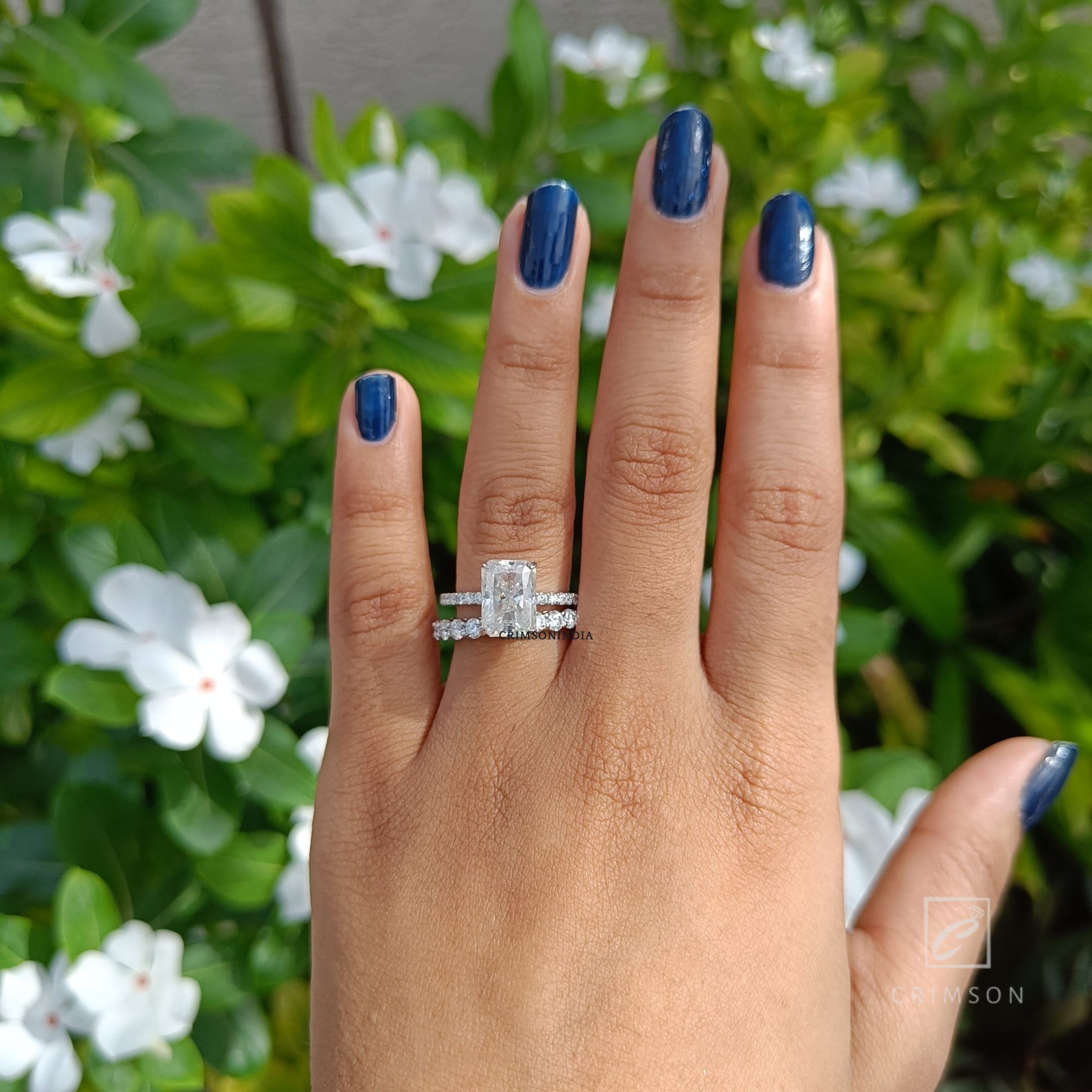 Radiant Cut Moissanite Engagement Ring Set, 14K Solid Gold Ring Set ...
