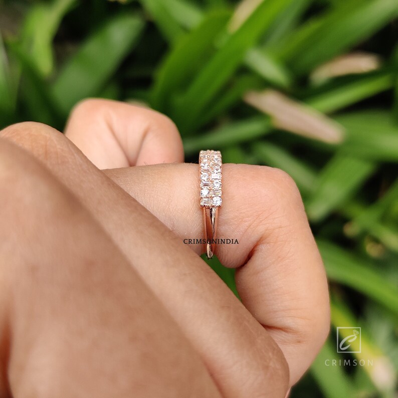0.32 TCW Baguette and Round Cut Colorless Moissanite Wedding Band | Vintage Style Wedding Band | Half Eternity Band | Anniversary Band