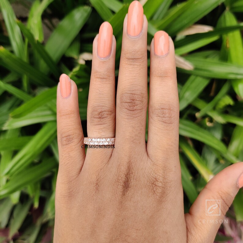 0.32 TCW Baguette and Round Cut Colorless Moissanite Wedding Band | Vintage Style Wedding Band | Half Eternity Band | Anniversary Band