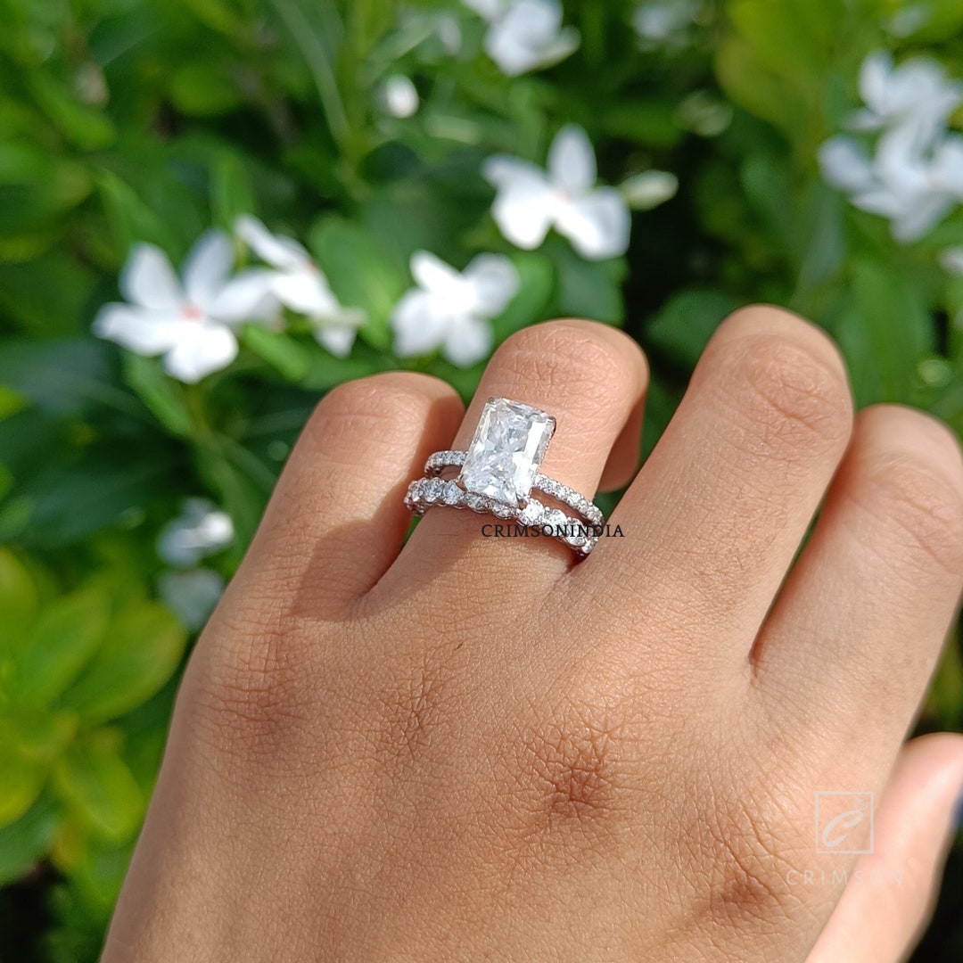 Special Reserved - Moissanite Engagement Ring Guard Set Unique 14K White  Gold Rings - 1st payment - Camellia Jewelry