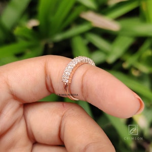 0.32 TCW Baguette and Round Cut Colorless Moissanite Wedding Band | Vintage Style Wedding Band | Half Eternity Band | Anniversary Band