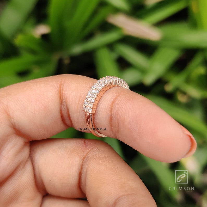 0.32 TCW Baguette and Round Cut Colorless Moissanite Wedding Band | Vintage Style Wedding Band | Half Eternity Band | Anniversary Band