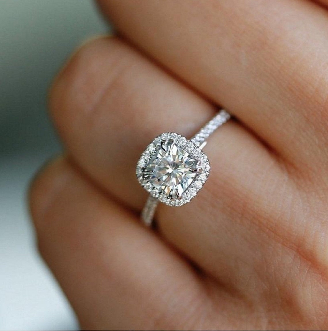 2 CT Cushion Cut CZ Engagement Ring 14k Solid Gold Ring 925 Etsy