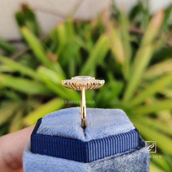 Starburst Ring, 1 CT Marquise Cut Moissanite Engagement Ring, 14K