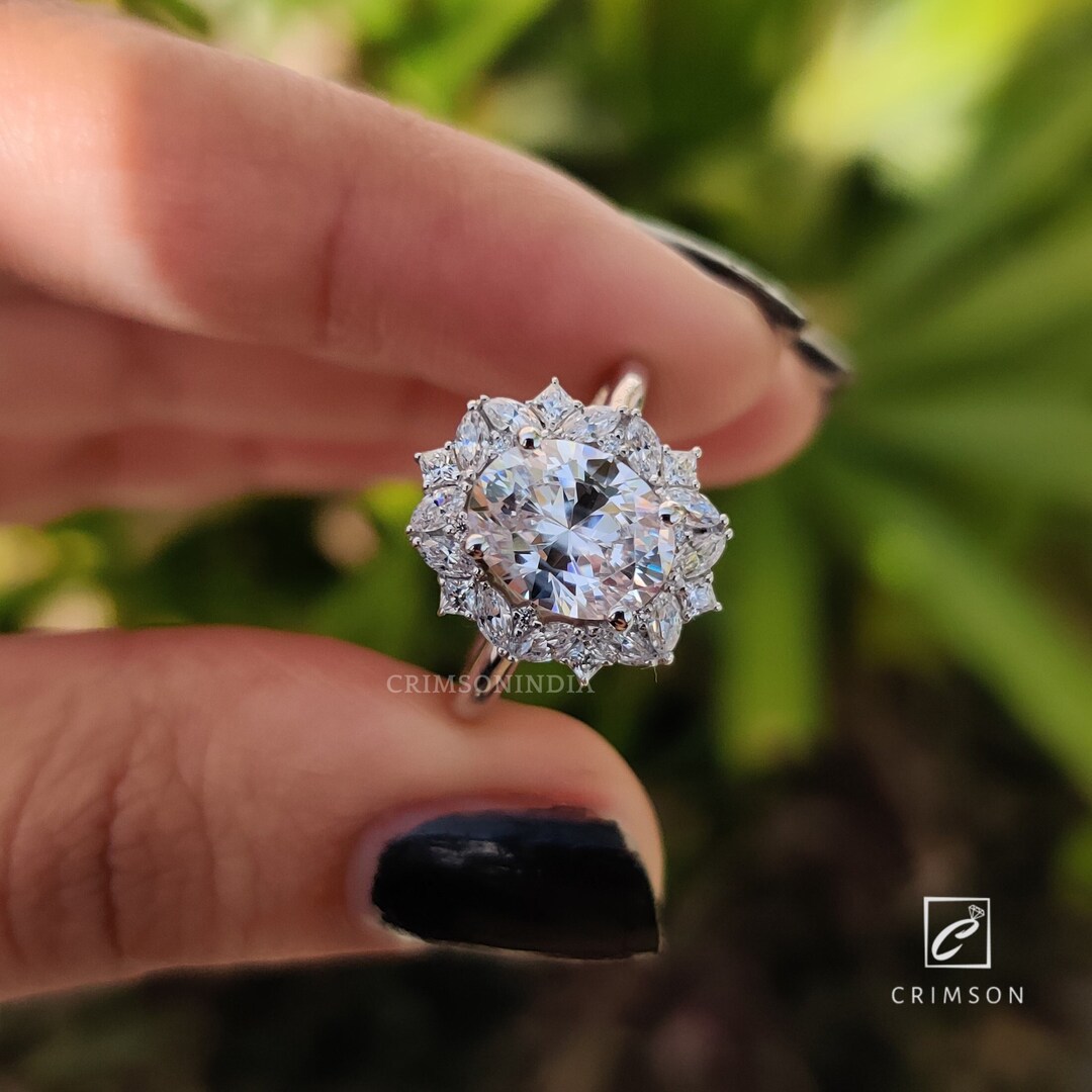 Art Deco Ring, 2 CT Oval Cut Moissanite Engagement Ring, 14K Solid Gold ...