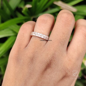 0.32 TCW Baguette and Round Cut Colorless Moissanite Wedding Band | Vintage Style Wedding Band | Half Eternity Band | Anniversary Band