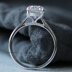 Anillo de compromiso de moissanita de corte ovalado de 2,5 quilates, anillo de oro blanco macizo de 14 quilates, anillo solitario, anillo con halo oculto, anillo de bodas, anillo de propuesta para ella
