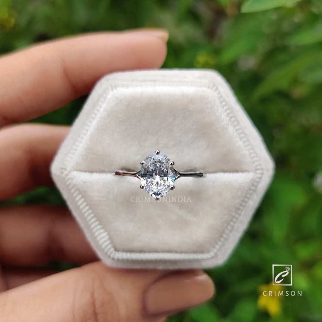 CT Oval Moissanite Engagement Ring, Solitaire Wedding Ring