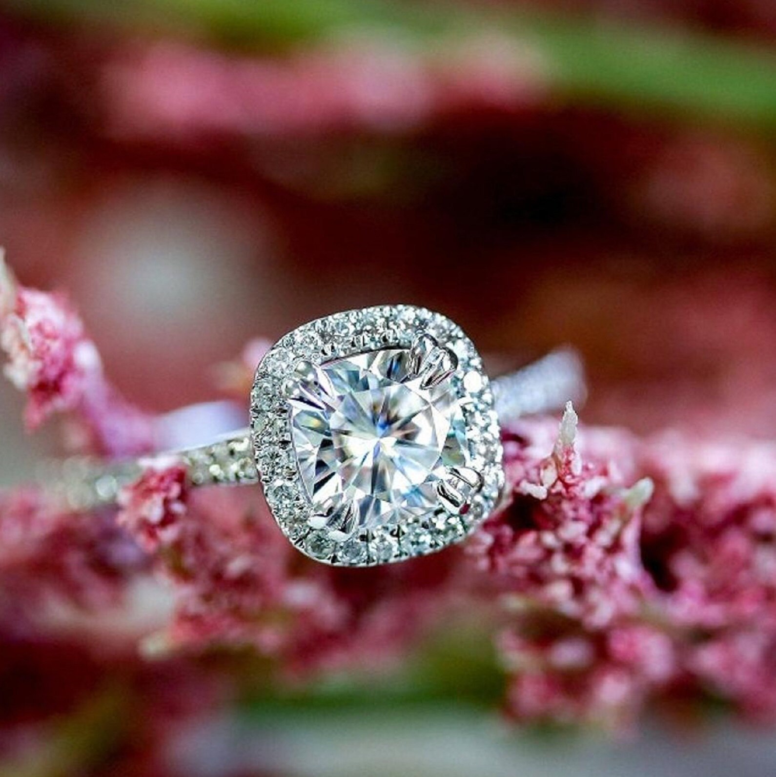 2 CT Cushion Cut CZ Engagement Ring 14k Solid Gold Ring 925 Etsy