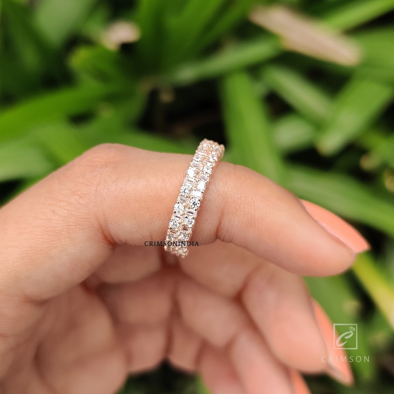 0.32 TCW Baguette and Round Cut Colorless Moissanite Wedding Band | Vintage Style Wedding Band | Half Eternity Band | Anniversary Band