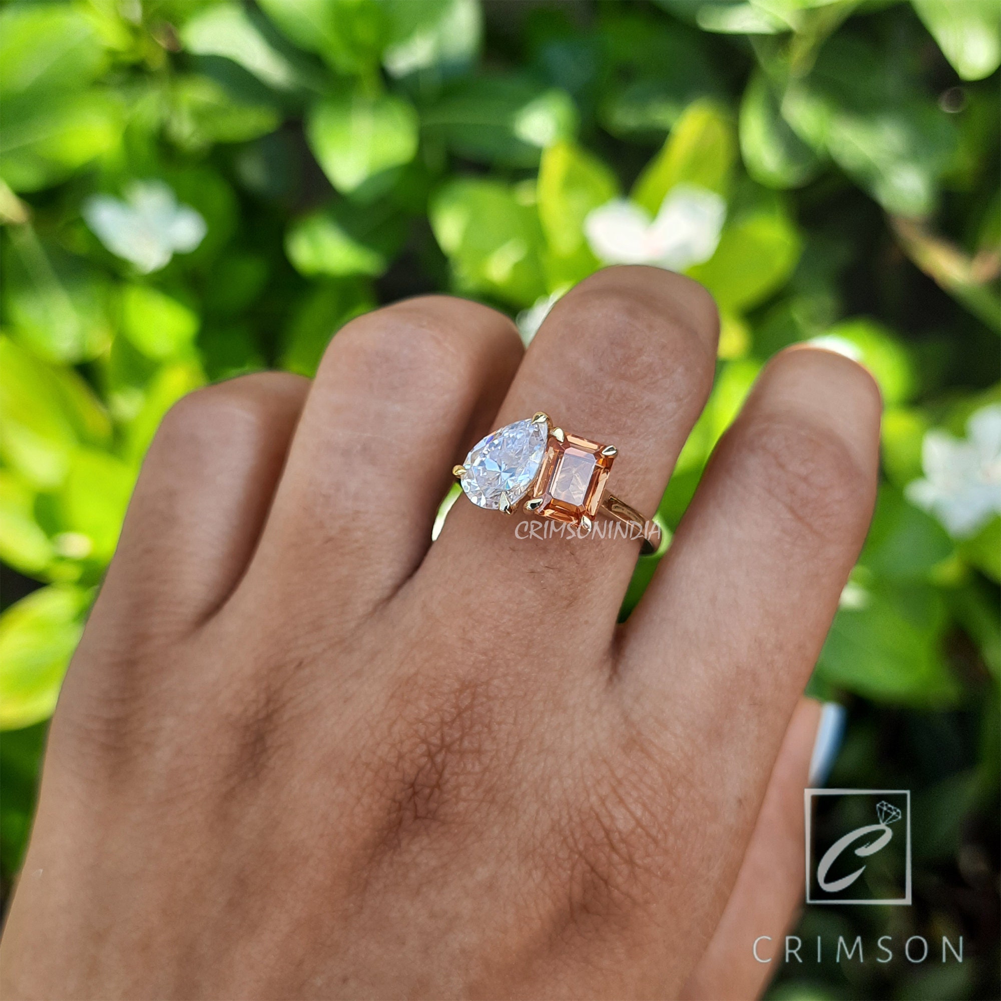 Bague Ancienne En Or 18k Type "Toi Et Moi" Avec Diamants - Taille 54, Coupe Rose, Style Fiançailles/vintage