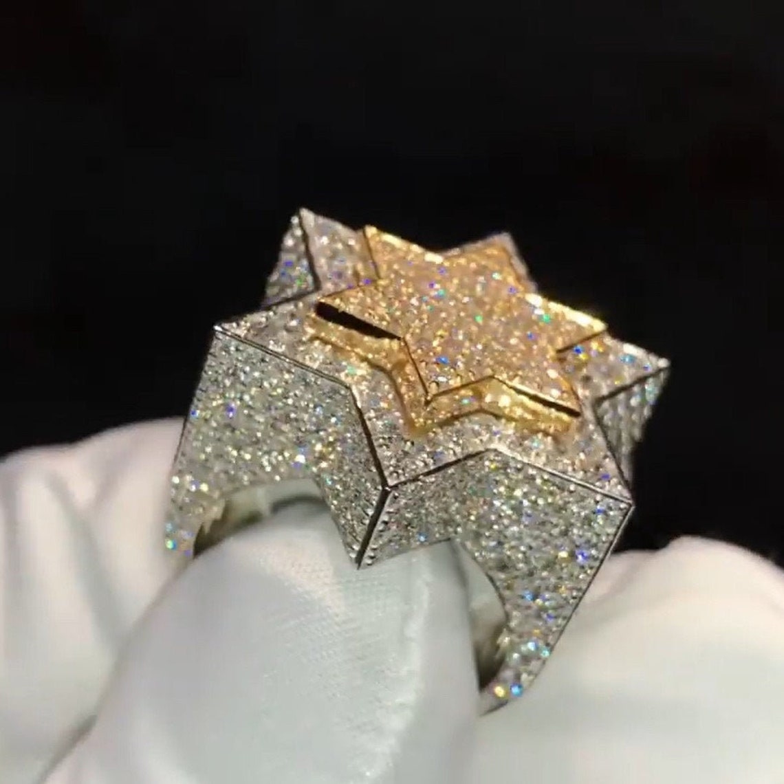 Hip Hop Pinky Ring Iced Out Star Ring 925 Sterling Silber Etsy