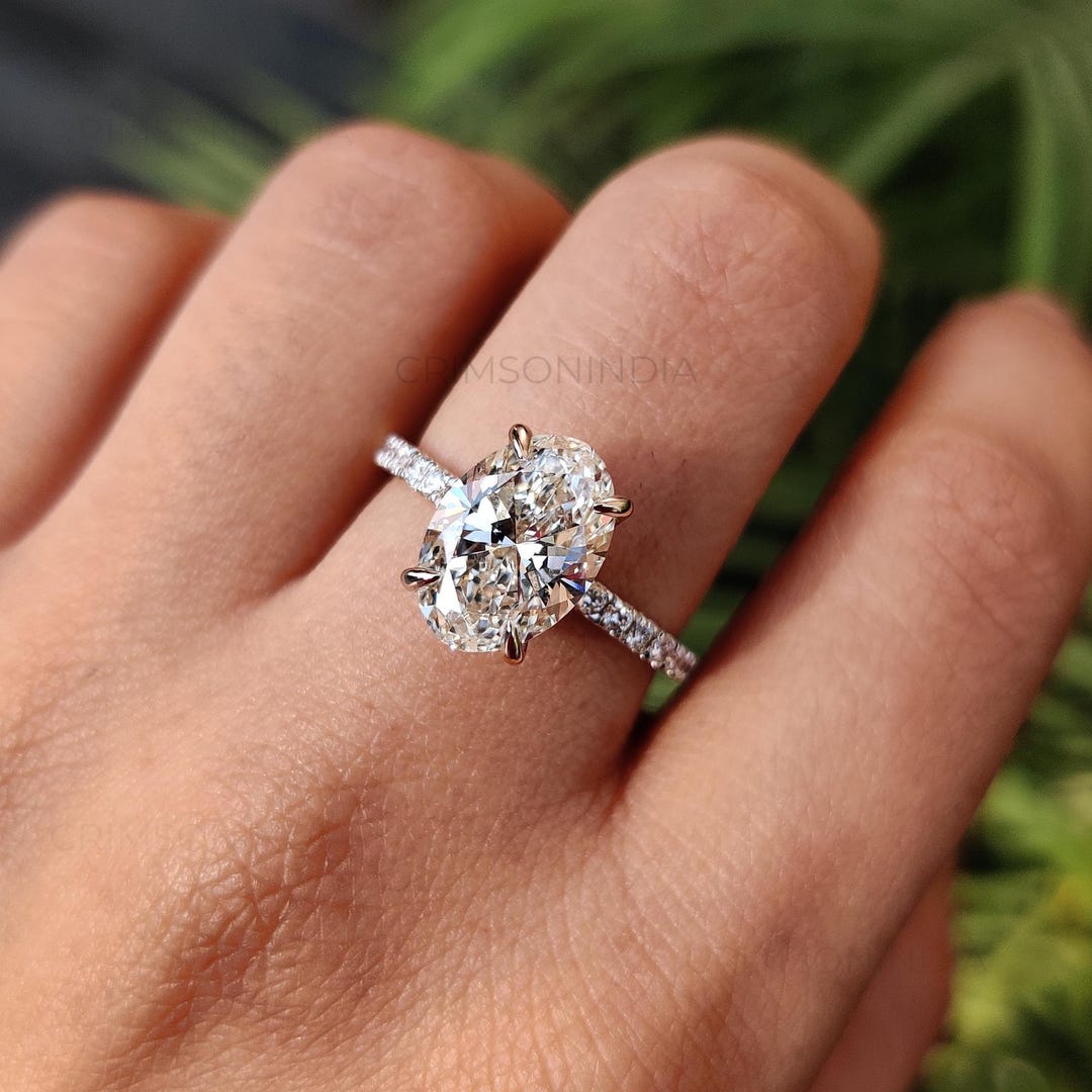 3 CT Oval Cut Moissanite Engagement Ring, 14K Solid Gold Stackable Ring ...