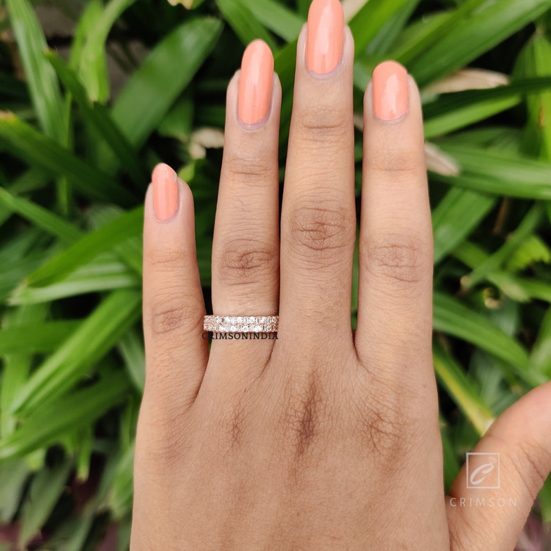 0.32 TCW Baguette and Round Cut Colorless Moissanite Wedding Band | Vintage Style Wedding Band | Half Eternity Band | Anniversary Band