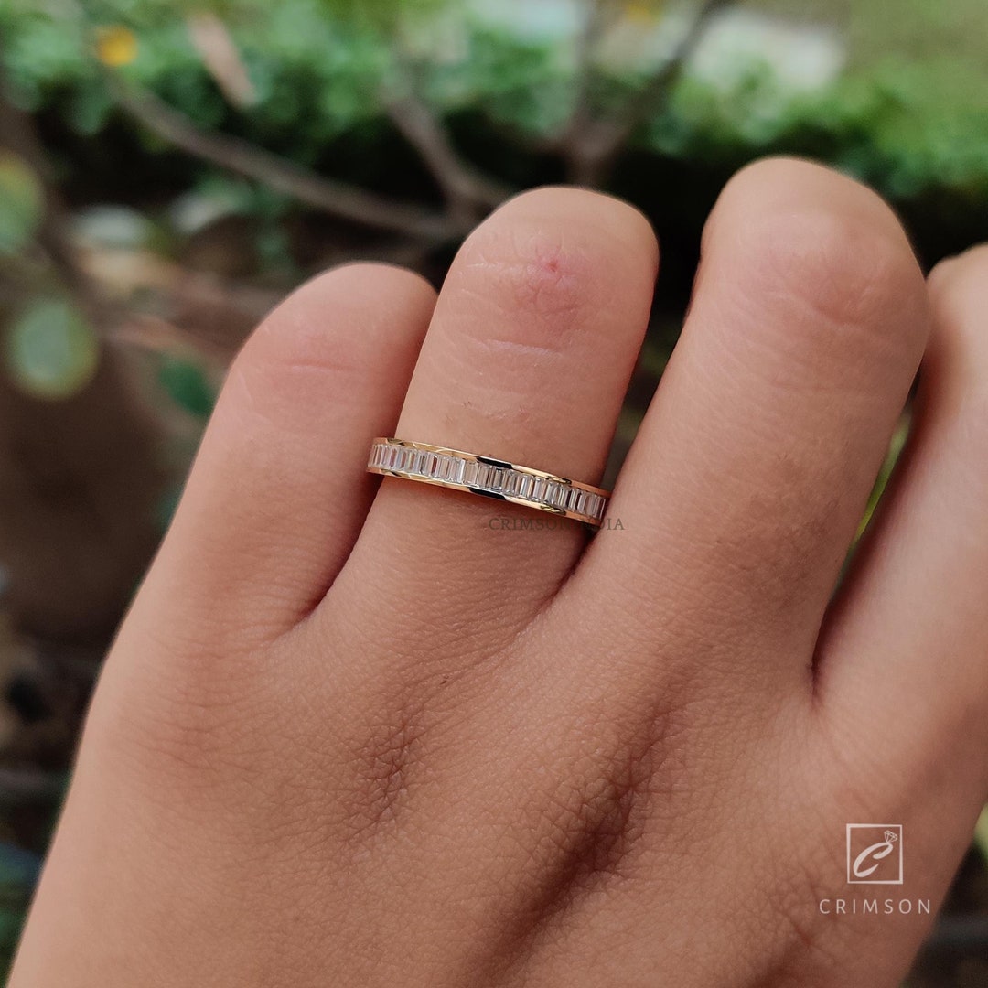 0.10 CT Baguette Cut Lab Grown Diamond Wedding Band, 14K Solid Gold ...