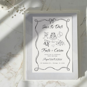 Black Bow Save the Date Template, Hand Drawn Invitation, Minimal Wedding Invitation, Tying The Knot Invite, Canva Template,Bow Theme Wedding