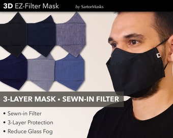 Sewn-in Filter 3D Face Mask | No Fog Design | Premium Egyptian Cotton + Non-woven Filter | Ships in 1 Day from New York City