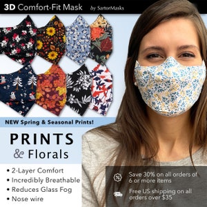 Floral and Print Masks | Easy Breathe 3D Face Mask | No Fog Design | Ships in 1 Day from New York City