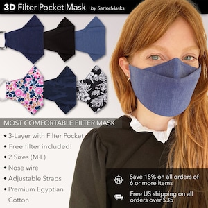 Premium 3-Layer Filter Pocket 3D Face Mask Anti Fog Mask for Glasses Free PM2.5 Filter image 1