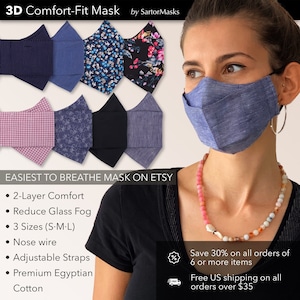 Easy Breathe 3D Face Mask | No Fog Design | Premium Egyptian Cotton | USA Made | Ships in 1 Day from New York City