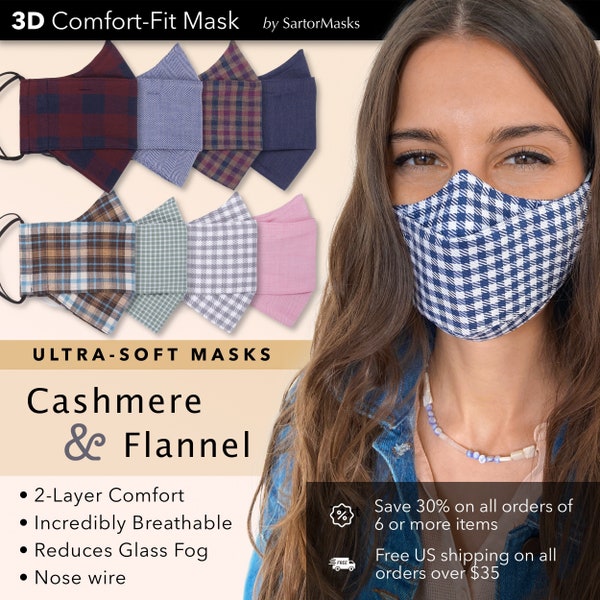 Flannel & Cashmere 3D Face Masks | No Glass Fog Design | Flannel, Cashmere and Plaid Styles