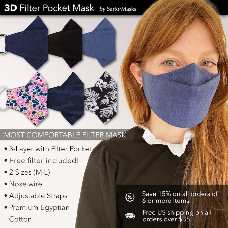 Premium 3-Layer Filter Pocket 3D Face Mask Anti Fog Mask for Glasses Free PM2.5 Filter image 1