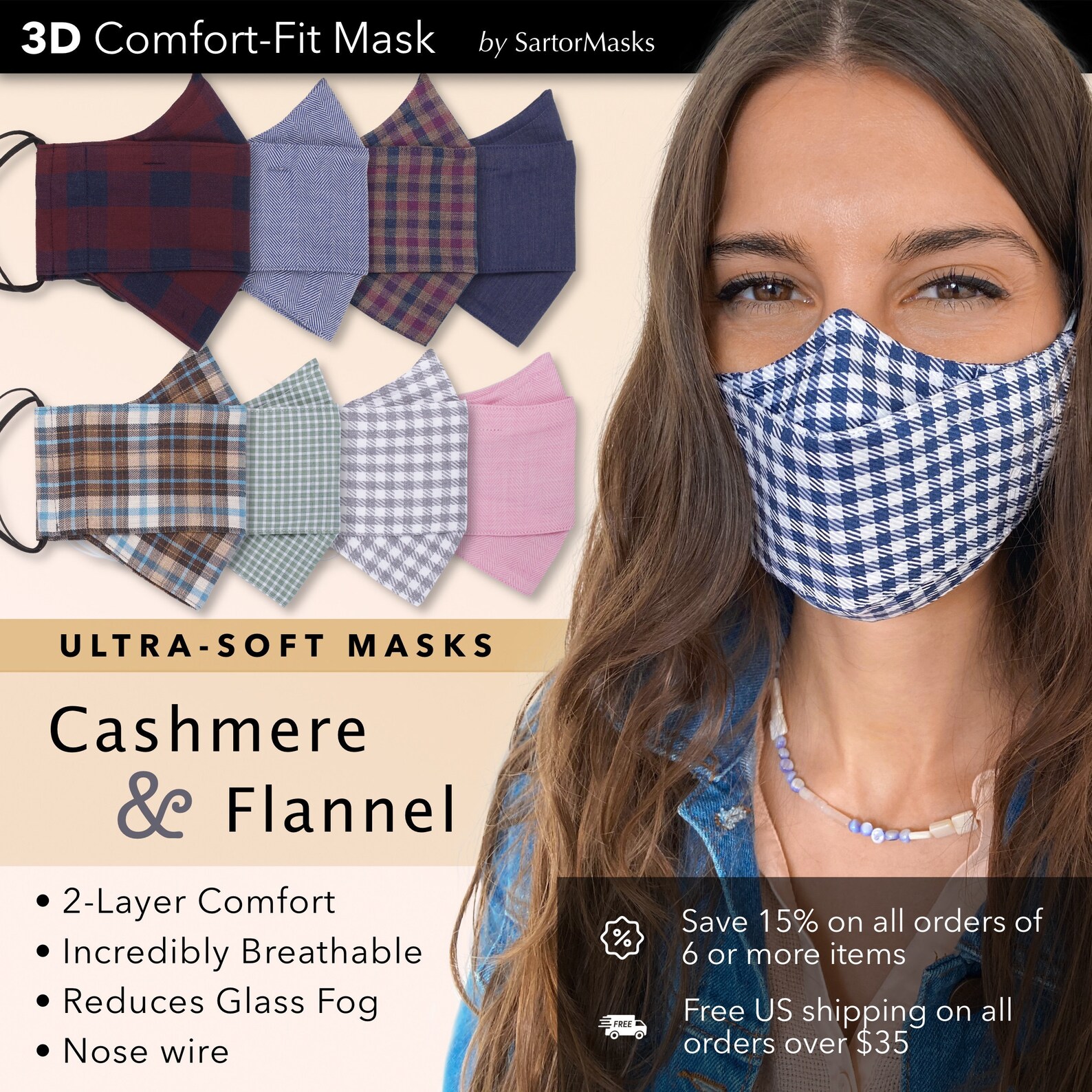 Flannel & Cashmere 3D Face Masks No Glass Fog Design Etsy