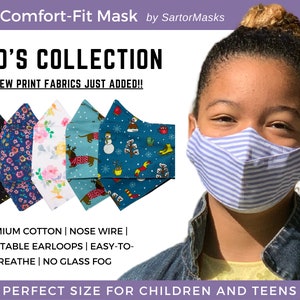 Kids Face Mask 100% Soft Cotton Child & Teen Sizes Fog-free 3D Mask for Glasses Most Comfortable School Mask Fast shipping from NY image 1