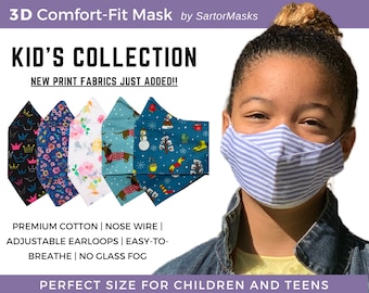 Kids Face Mask | 100% Soft Cotton | Child & Teen Sizes | Fog-free 3D Mask for Glasses | Most Comfortable School Mask | Fast shipping from NY