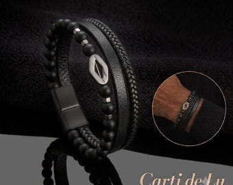 Leather pearl bracelet with engraving