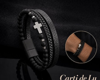 Personalized men's cross bracelet with engraving