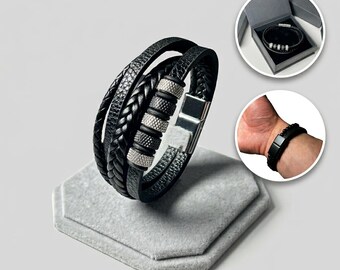 Niche black bracelet as a special gift for him - with personalization option