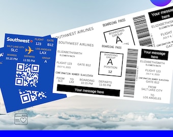 Editable Boarding Pass Ticket Template, Surprise Airline Gift, Southwest Airlines, Printable Airline Ticket - Surprise Birthday Gift -Ticket
